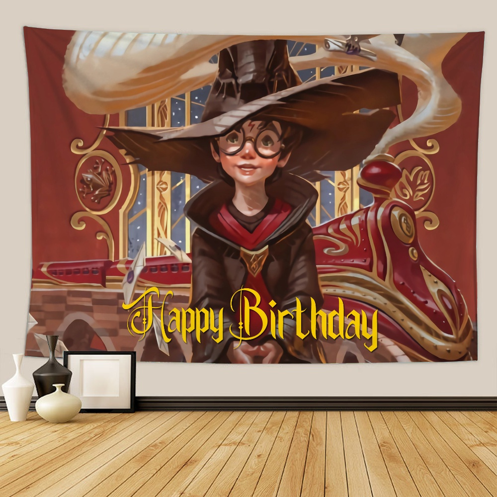Happy Birthday Backdrop Harry Potter Photography Background Party  Decorations Cake Table Banner Photo Booth Props 